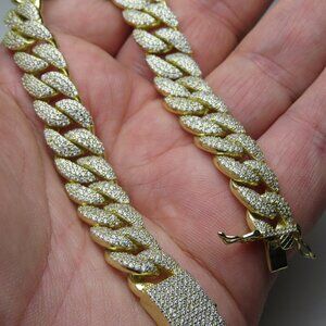 14k *925 Sterling Silver Men's Cuban Diamond Bracelet